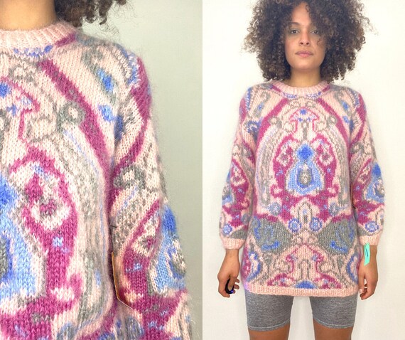80s Pastel Sweater. 1980s Pink Colorful 