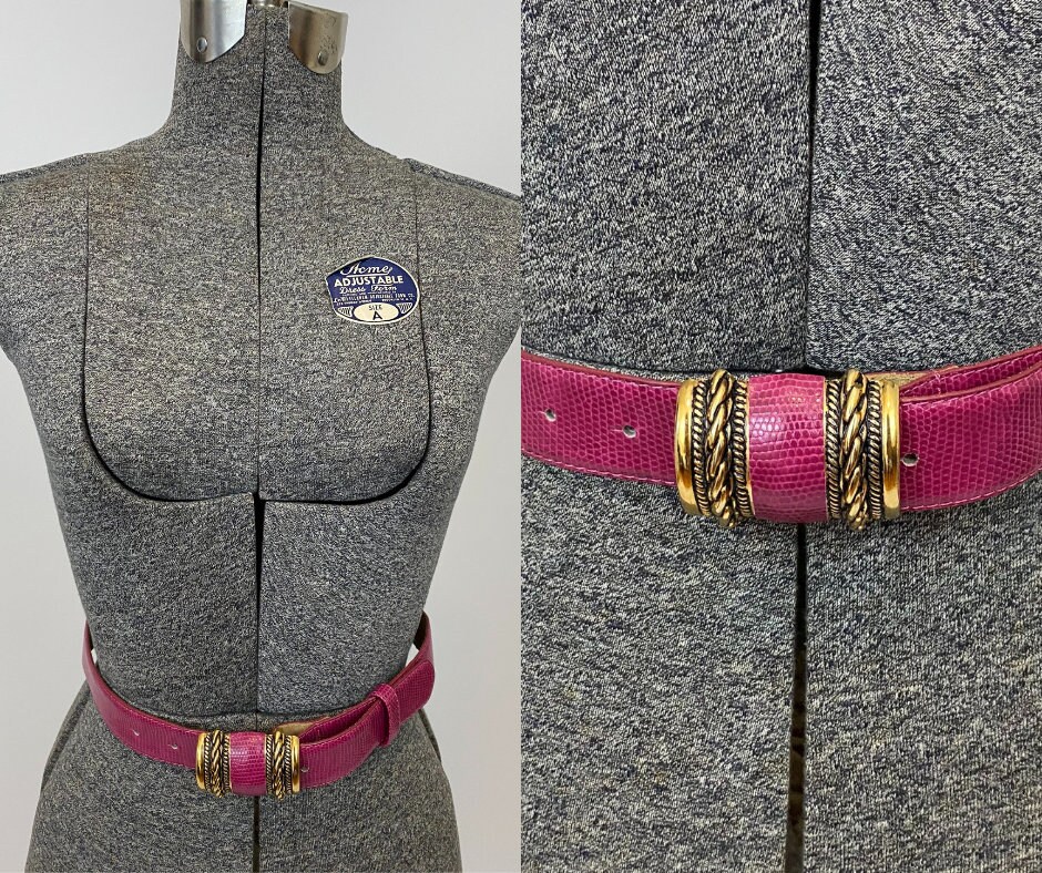 80s Pink Leather Belt With Braided Gold 