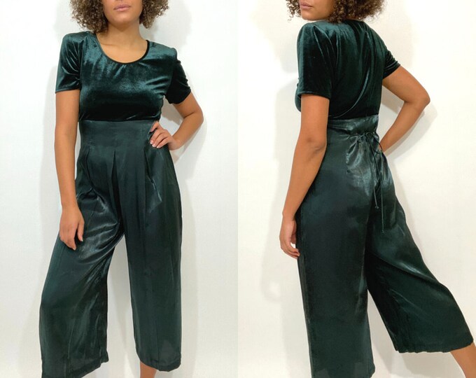 90’s Black Stretch Velvet Chain Belt Jumpsuit by Panache main image 0