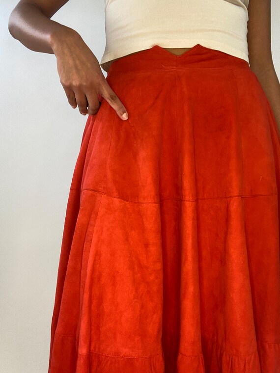 70s Orange Suede Skirt. 1970s High Waist Peasant … - image 10