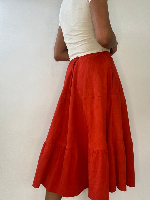 70s Orange Suede Skirt. 1970s High Waist Peasant … - image 8