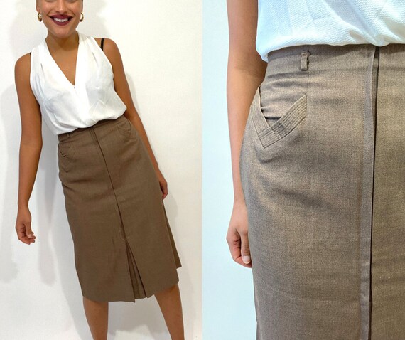 40s 50s Brown High Waist Skirt. 1940s 1950s Pencil