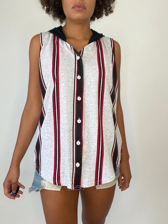 90s Striped Vest. 1990s Black Gray Red Sleeveless… - image 7