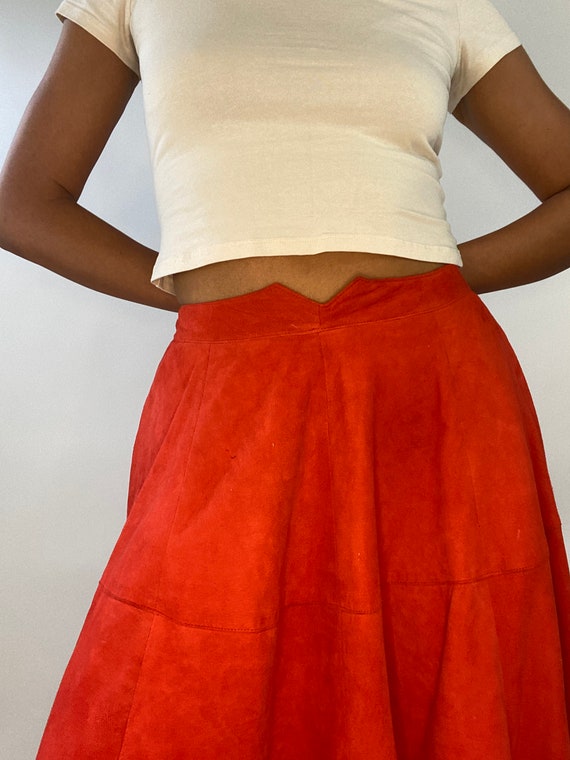 70s Orange Suede Skirt. 1970s High Waist Peasant … - image 9