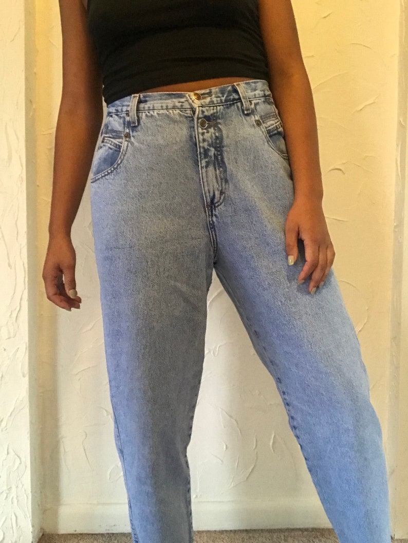 Medium 80s Acid Wash High Waist Jeans Zena Size 16 1980s Blue Denim Pants Large.
