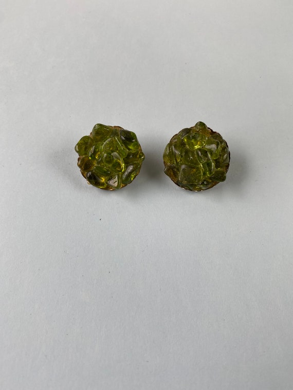 60s Green Earrings. 1980s Circular Earrings. Gems… - image 3