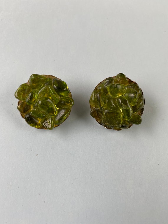 60s Green Earrings. 1980s Circular Earrings. Gems… - image 2