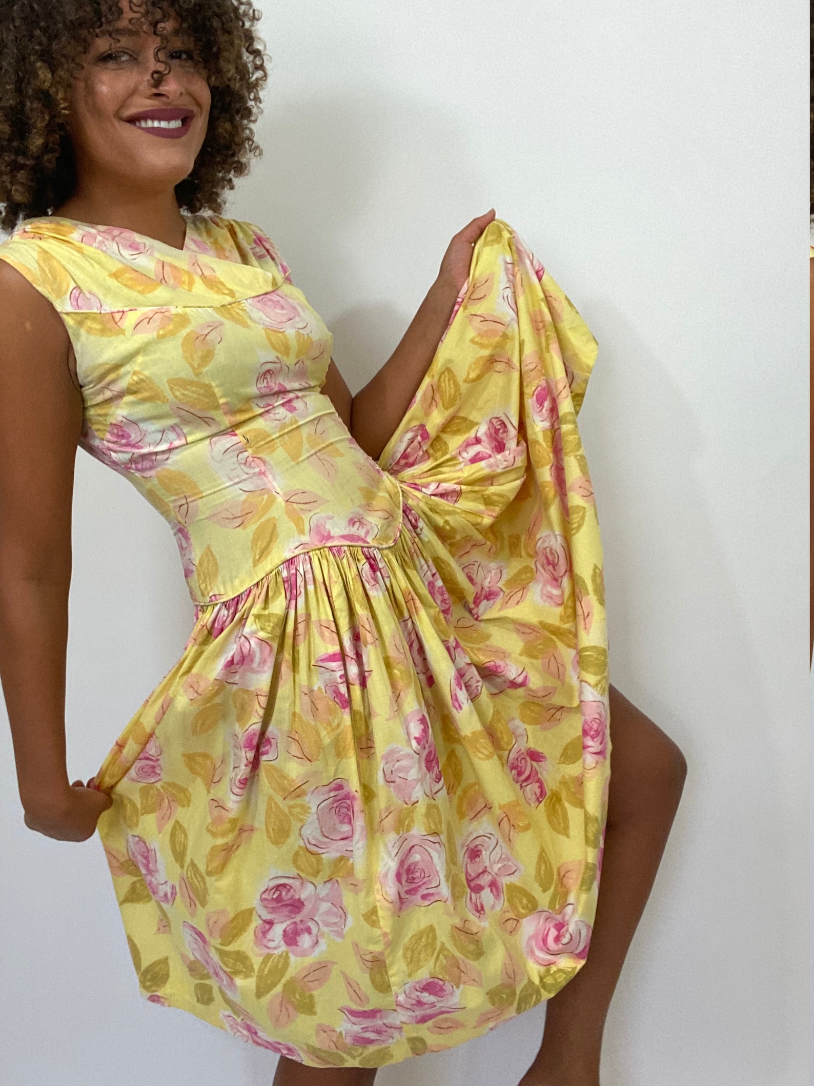 1950s Pink Floral Sequins Dress by John Hogan | XS/S