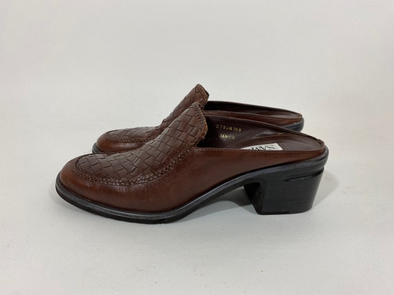 90s Braided Leather Mules. 1990s Dark Brown Sam &