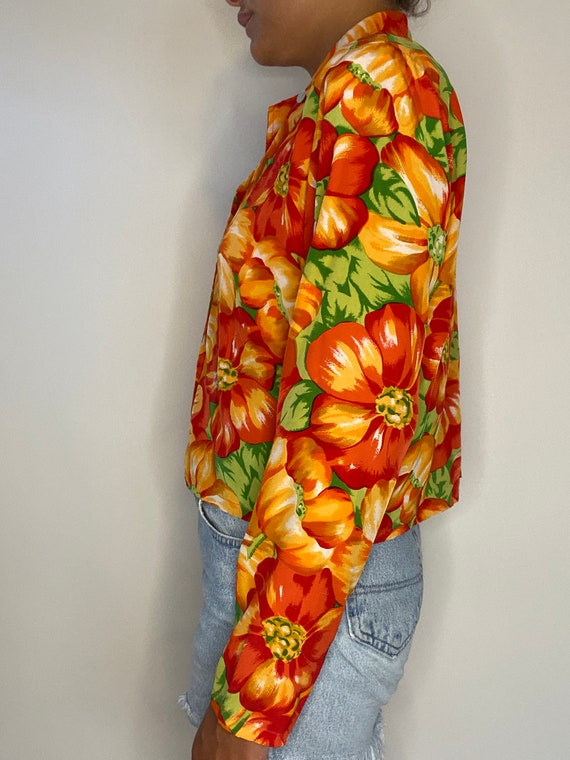 90s Silk Blouse. 1990s Colorful Floral / Flower P… - image 4