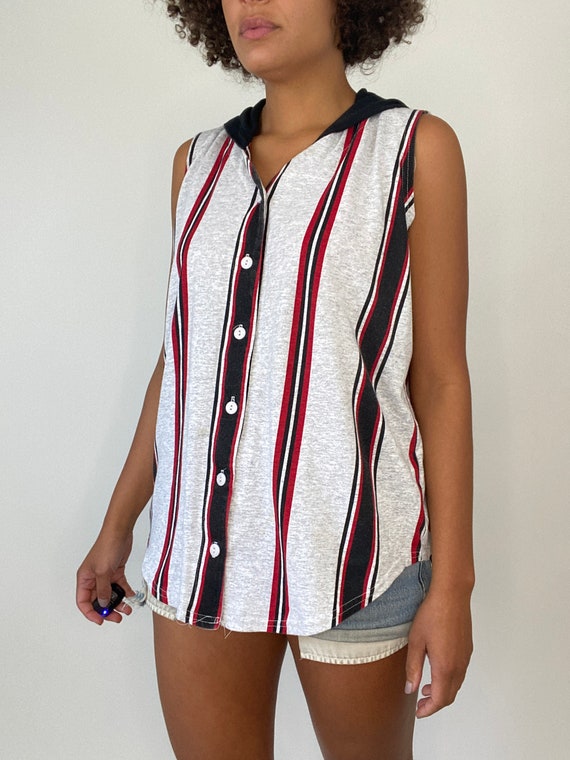 90s Striped Vest. 1990s Black Gray Red Sleeveless… - image 8