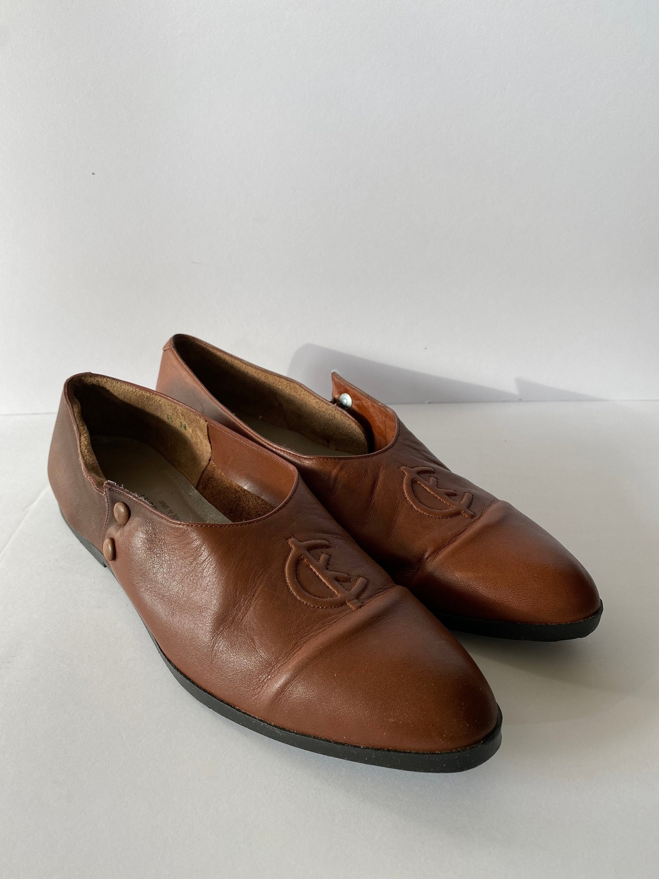 80s 90s Calvin Klein Brown Leather Flats. Loafers. 1980s 1990s Brown Women's Shoes. Size 8. Made in Spain.