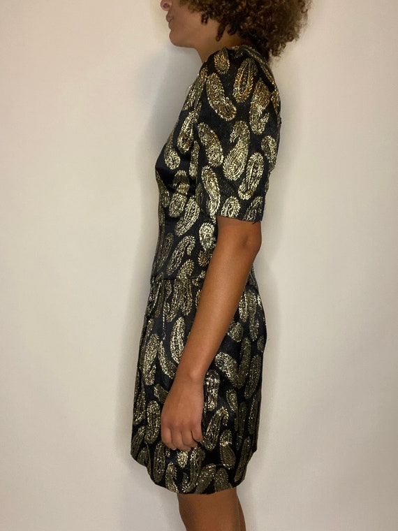 80s Black and Gold Paisley Dress. 1980s Party Dre… - image 6