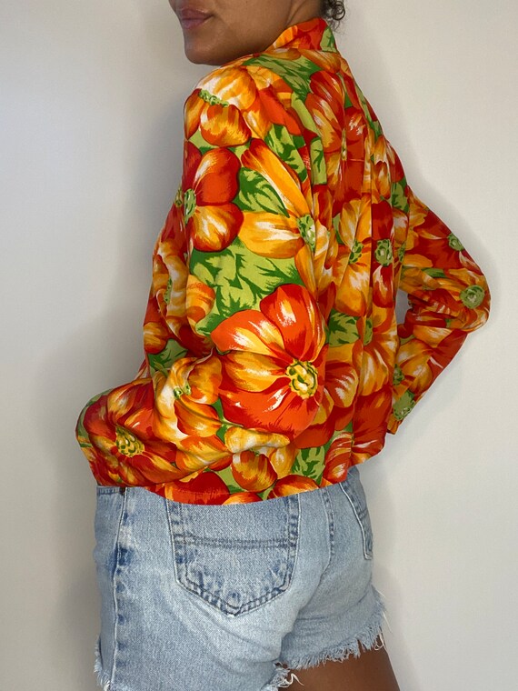 90s Silk Blouse. 1990s Colorful Floral / Flower P… - image 5