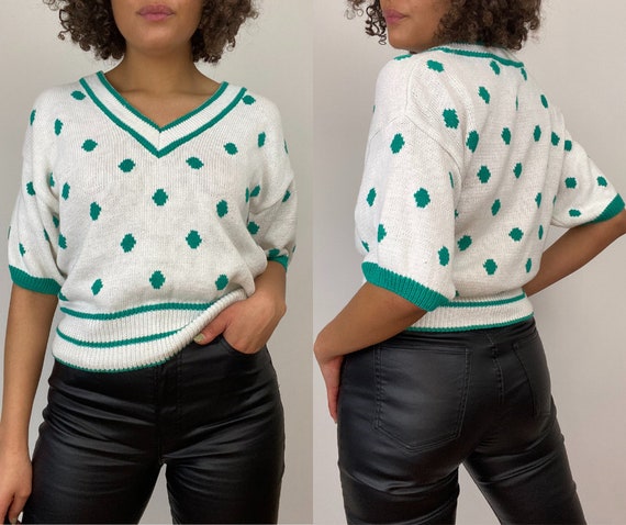 80s Short Sleeve Sweater. 1980s Knit 