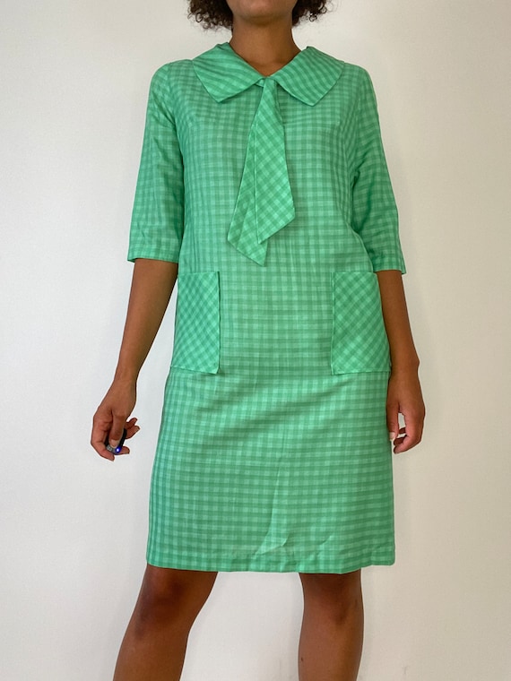 50s / 60s Plaid Dress. 1950s 1960s Green Dress. H… - image 3