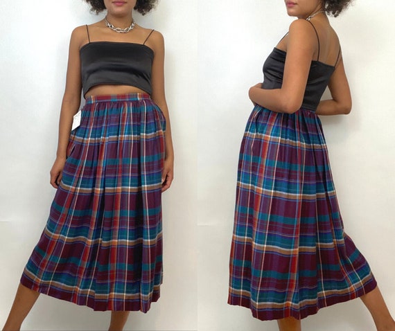 Fab PUrple SOft 1980S HIgh WAiSt PLeat FLannel SKOrts M