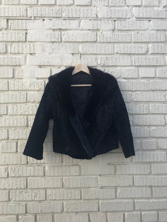 40s 50s Cropped Fur Coat. 1940s 1950s Black Astrak