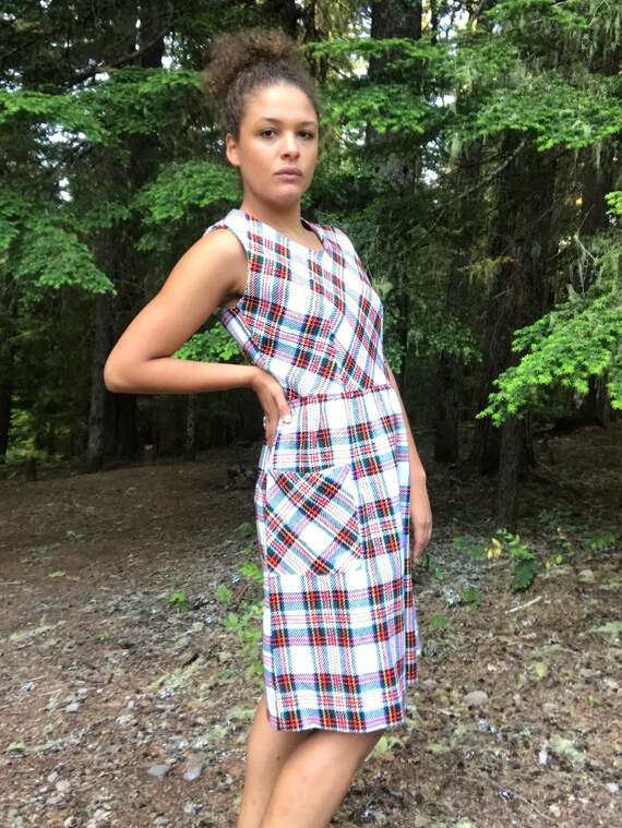 blue and yellow plaid dress