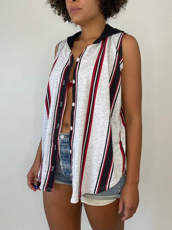90s Striped Vest. 1990s Black Gray Red Sleeveless… - image 4
