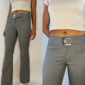 Vintage 90s / y2k khaki flare pants. Very low rise. - Depop
