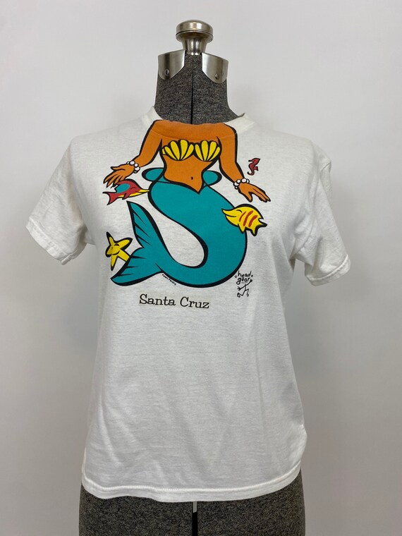 Vintage Mermaid Shirt. White T-shirt 