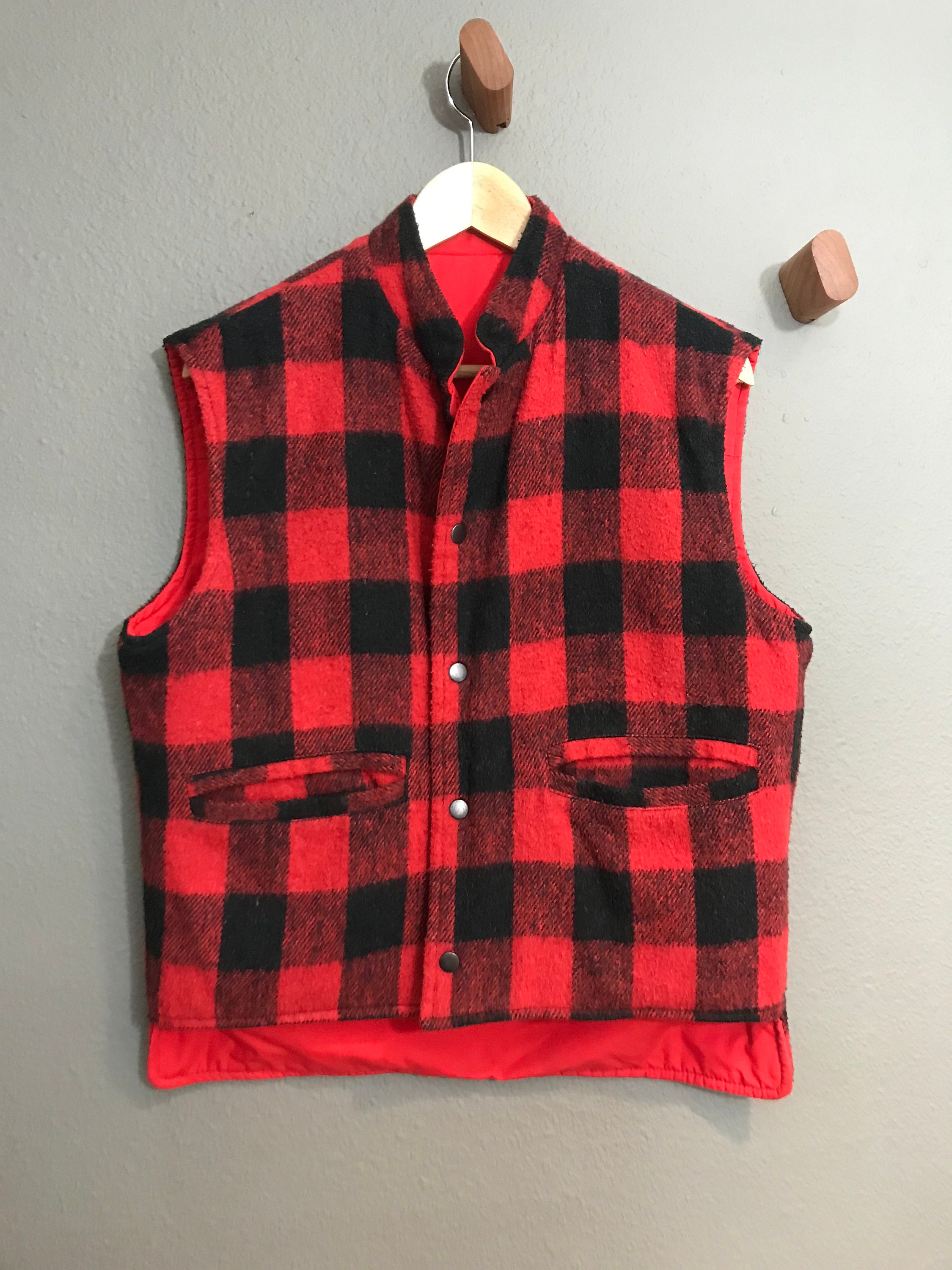 70s Reversible Vest. 1970s Red Plaid Vest. Flannel. Medium. | Etsy