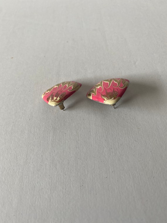 80s Pink and Gold Earrings. 1980s Metallic Sparkl… - image 4