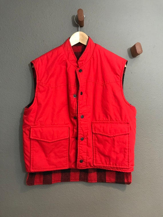 70s Reversible Vest. 1970s Red Plaid Vest. Flanne… - image 2