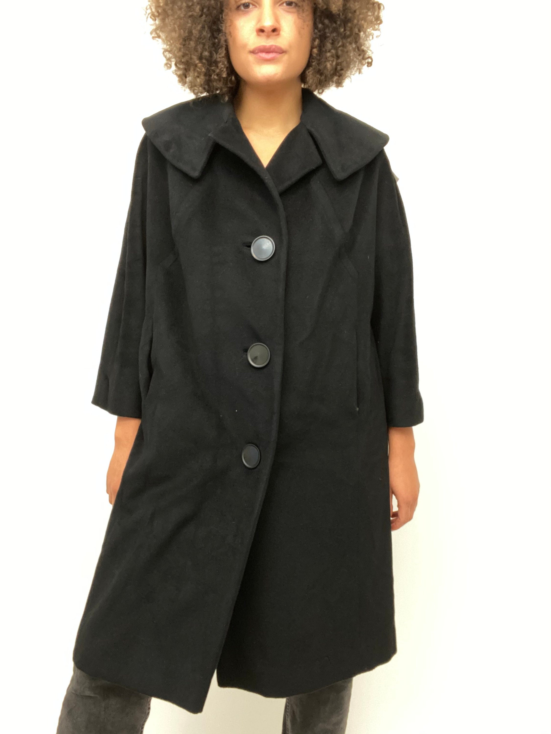 50s Black Coat. 1950s Full Length Heavy Coat. Swing Coat. | Etsy