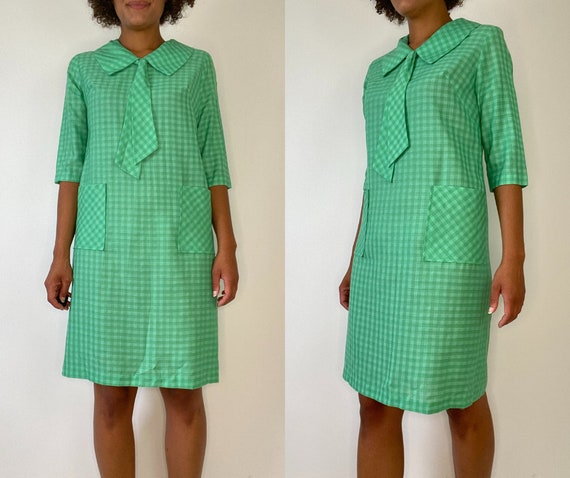 50s / 60s Plaid Dress. 1950s 1960s Green Dress. H… - image 1