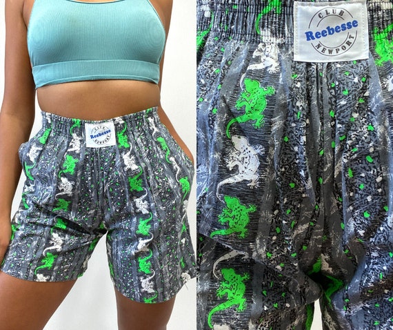80s Shorts. 1980s Gray, Green and White Lizard Pri