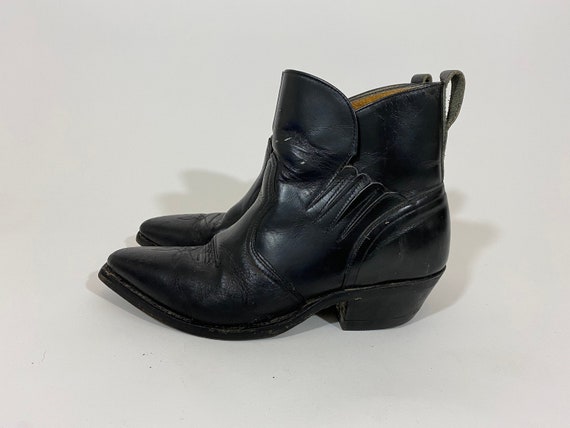 Vintage Black Leather Western Boots. Short Cowboy