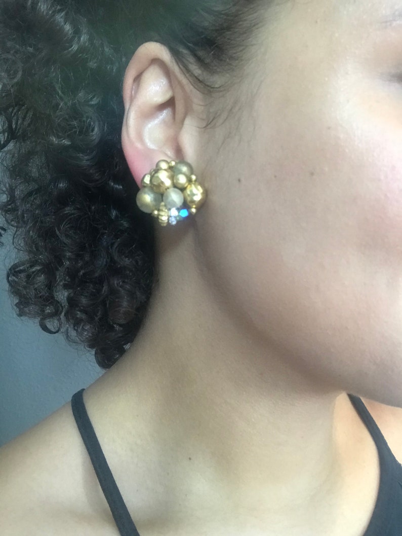 Vintage Gold Clustered Beaded Clip on Earrings. Costume Etsy