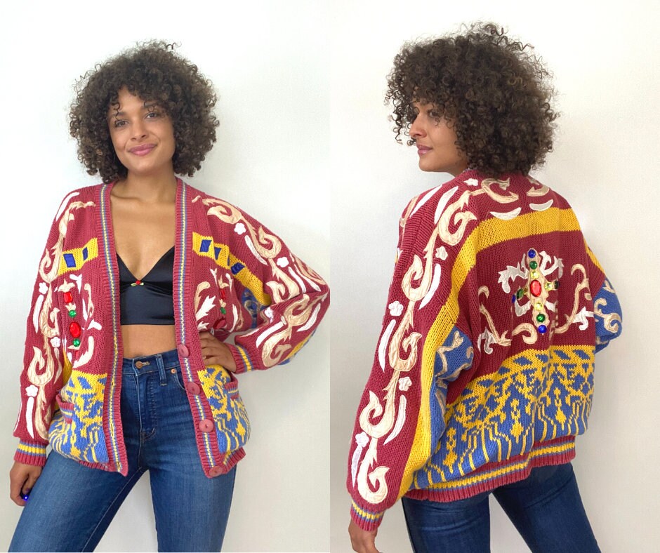 80s No Jeans Bejeweled Cardigan. 1980s 
