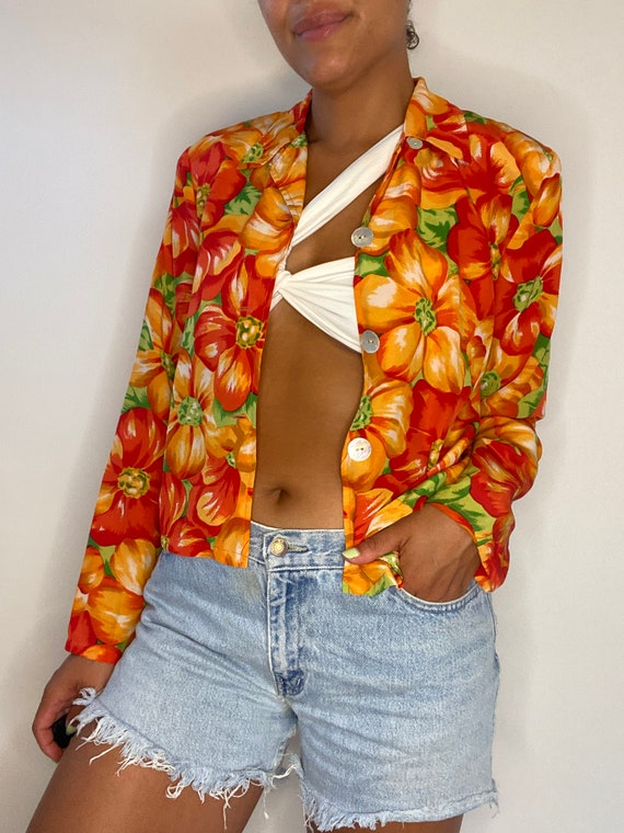 90s Silk Blouse. 1990s Colorful Floral / Flower P… - image 3