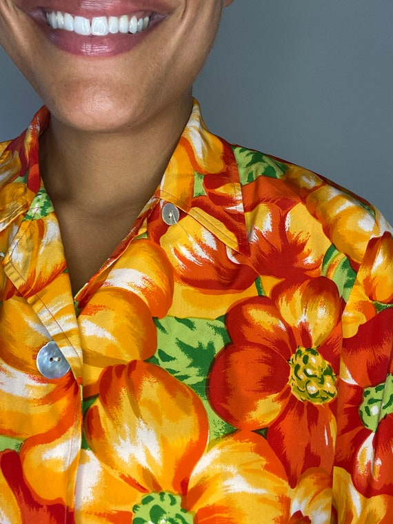 90s Silk Blouse. 1990s Colorful Floral / Flower P… - image 10