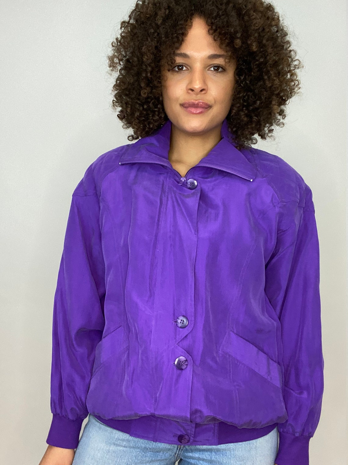 80s Oversized Silk Jacket. 1980s Purple Small / Medium Bomber. | Etsy