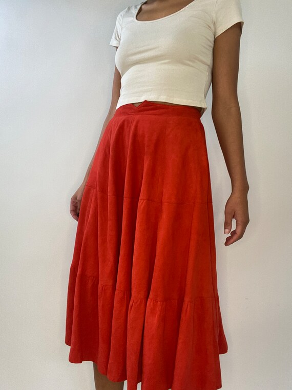 70s Orange Suede Skirt. 1970s High Waist Peasant … - image 4