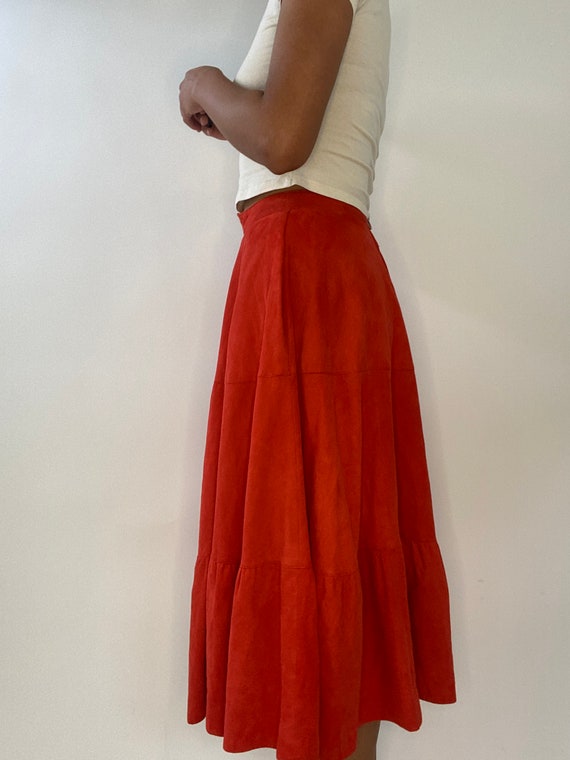 70s Orange Suede Skirt. 1970s High Waist Peasant … - image 6