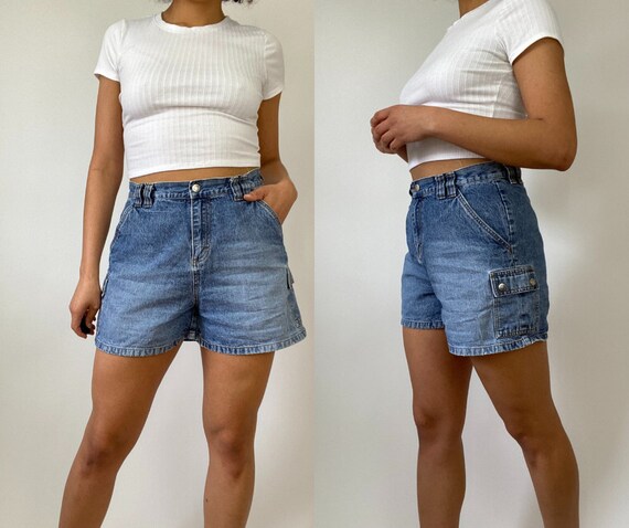 90s High Rise Denim Shorts With Cargo 