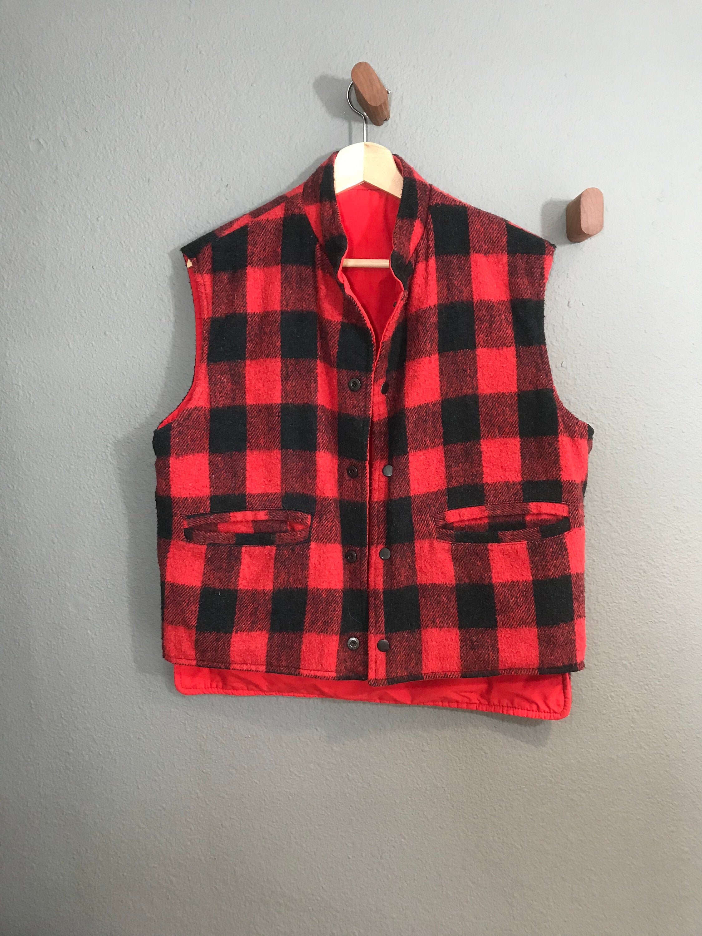 70s Reversible Vest. 1970s Red Plaid Vest. Flannel. Medium. | Etsy