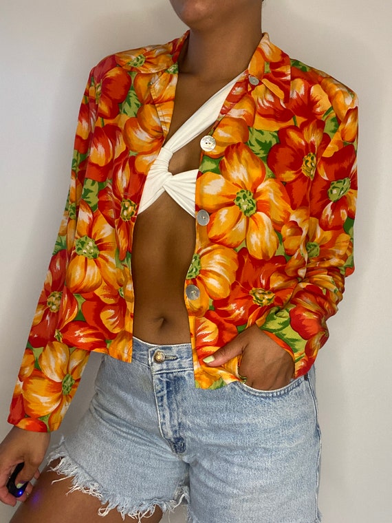90s Silk Blouse. 1990s Colorful Floral / Flower P… - image 2