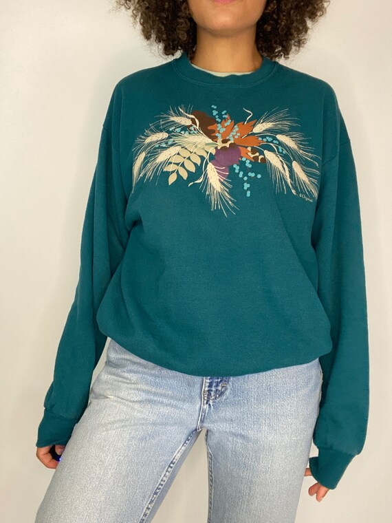 90s Pinecone Sweatshirt. 1990s Green Fall / Autum… - image 2