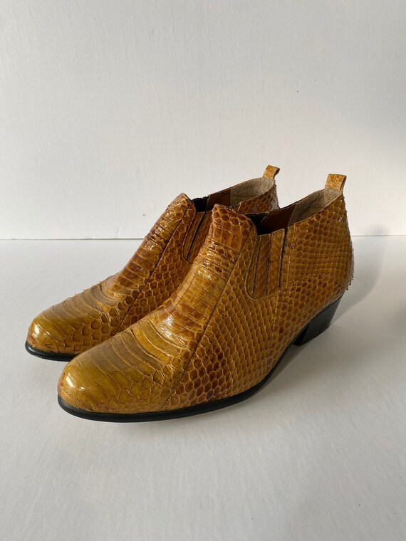 Vintage Brown Snakeskin Western Boots. Short Cowboy Boots. Mens Ankle Boots. Booties. Giorgio Brutini