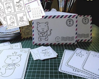 Digital Stamps, Postcards, Mishina Cat Postcards, Snail mail Stamps, digistamps, digi stamp