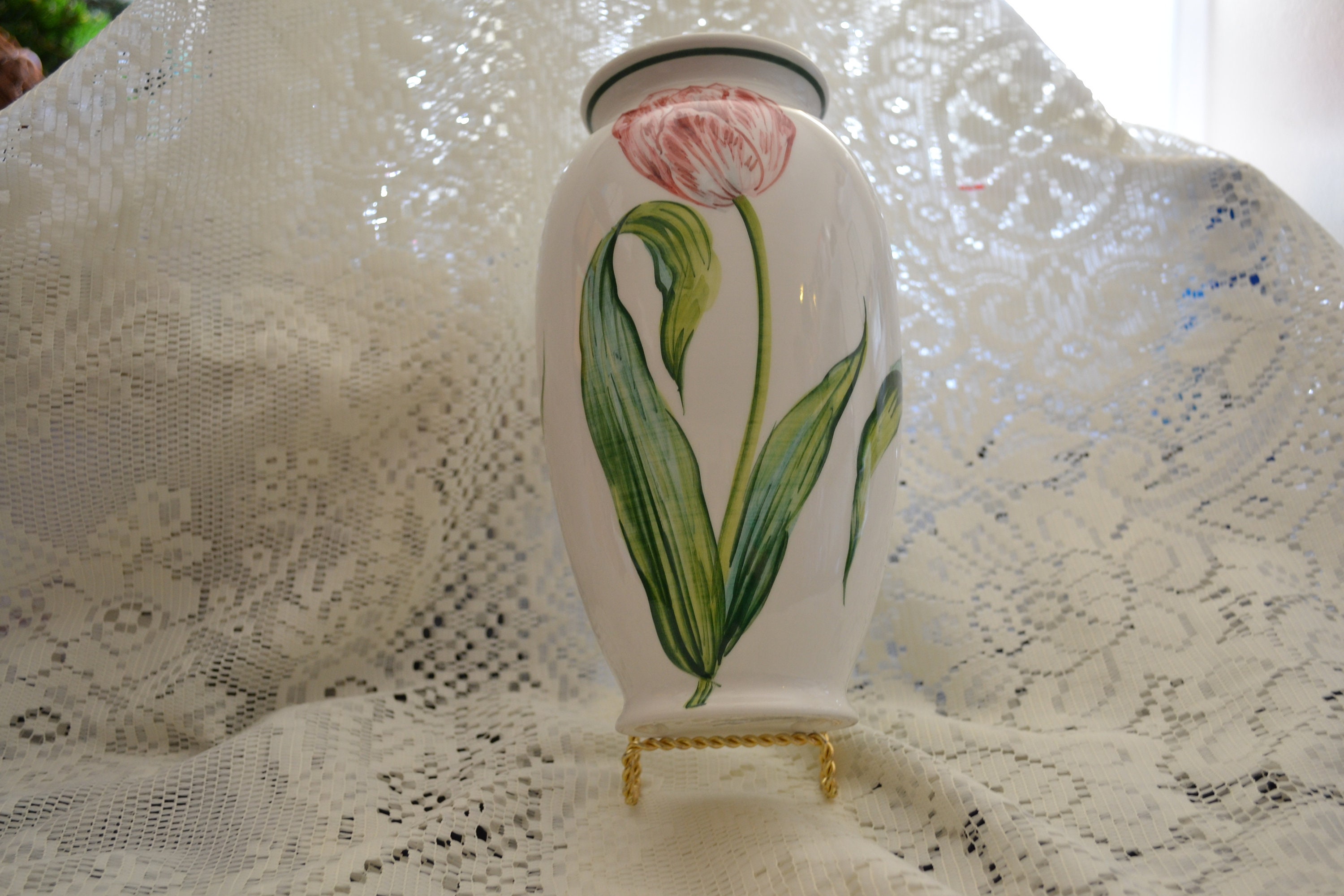 Signed Porcelain Tulip Vase Italian 9 1/4 Etsy