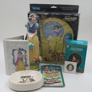 Disney Snow White Lot of Items - Soap Dish, Vanity Set, Barrettes, Charm & More