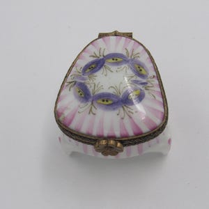Limoges France Peint Mein Hand Painted Floral and Stripe Footed Trinket Box