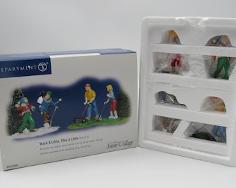 Dept 56 Original Snow Village &quot;Work a Little, Play a Little&quot; Set of 4 New
